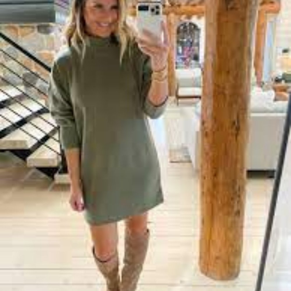 ABERCROMBIE Cozy Knit Mini Dress in Taupe